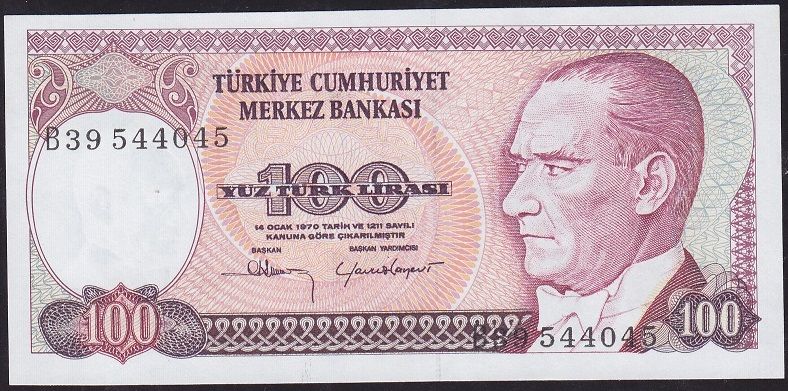 7.Emisyon 1.Tertip 100 Lira B39 544045 Çilaltı Çil