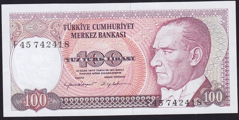 7.Emisyon 2.Tertip 100 Lira F45 742418 Ççt Çilaltı
