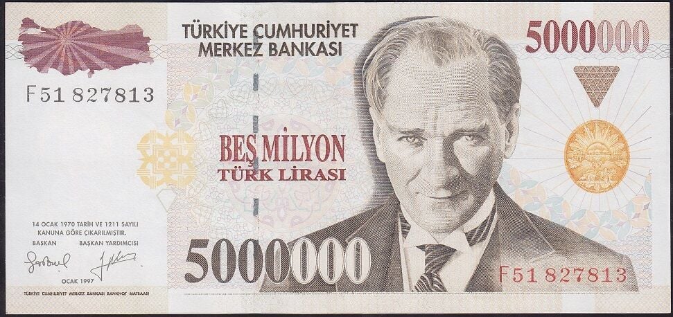 7.Emisyon 5.000.000 Lira F51 827813 Ççt Çilaltı