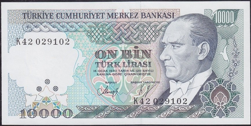 7.Emisyon 4.Tertip 10000 Lira K42 029102 Çil