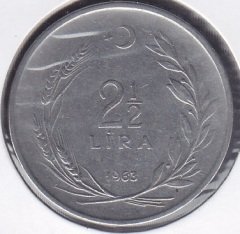 1963 YILI 2.5 LİRA ( TERS ) eski para mezat