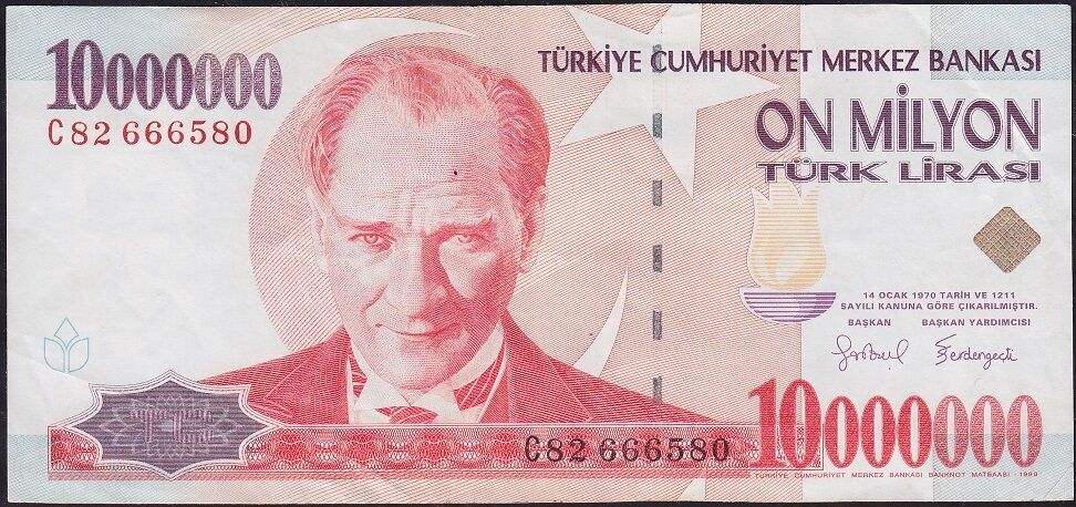 7.Emisyon 10 000 000 Lira C82 666580 Çok Temiz+