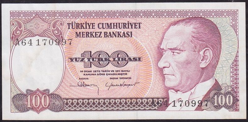7.Emisyon 1.Tertip 100 Lira A64 170997 Çilaltı