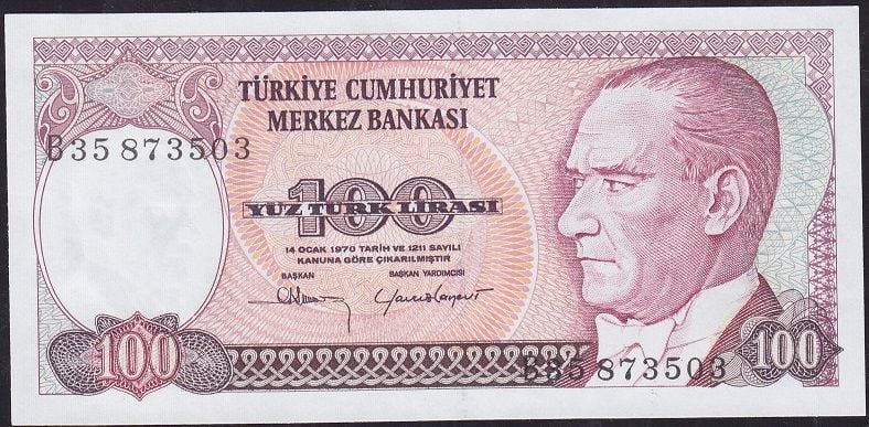 7.Emisyon 1.Tertip 100 Lira B35 873503 Çil