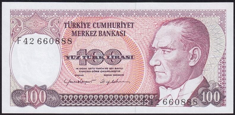 7.Emisyon 2.Tertip 100 Lira F42 660888 Çilaltı Çil