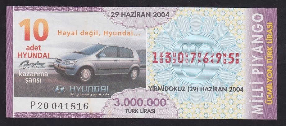 2004 29 HAZİRAN BİLET (ARABA ÇEKİLİŞİ)