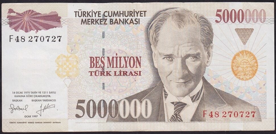 7.Emisyon 5000000 Lira F48 270727 Ççt Çilaltı