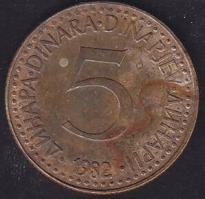 Yugoslavya 5 Dinar 1982
