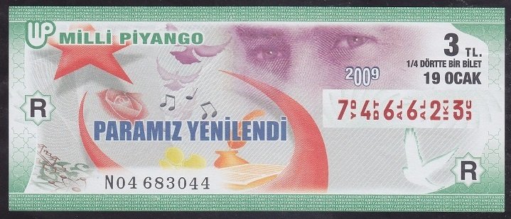 2009 19 OCAK ÇEYREK BİLET - R SERİSİ