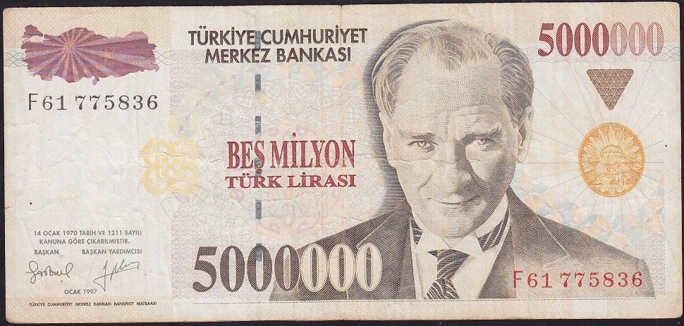 7.Emisyon 5 000 000 Lira F61 775836 Çok Temiz