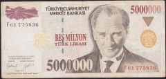 7.Emisyon 5 000 000 Lira F61 775836 Çok Temiz