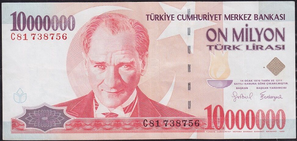 7.Emisyon 10 000 000 Lira C81 738756 Çok Temiz+