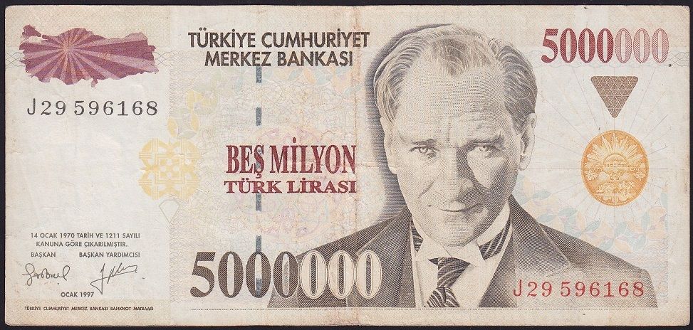 7.Emisyon 5 000 000 Lira J29 596168 Çok Temiz+