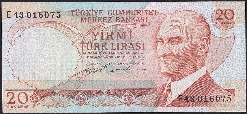 6.Emisyon 2.Tertip 20 Lira E43 016075 Ççt Çilaltı
