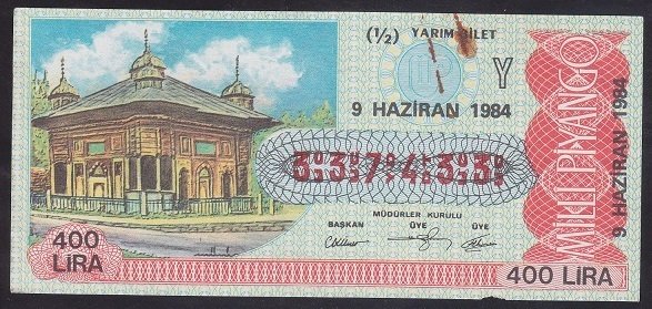 1984 9 HAZİRAN YARIM BİLET Y SERİSİ