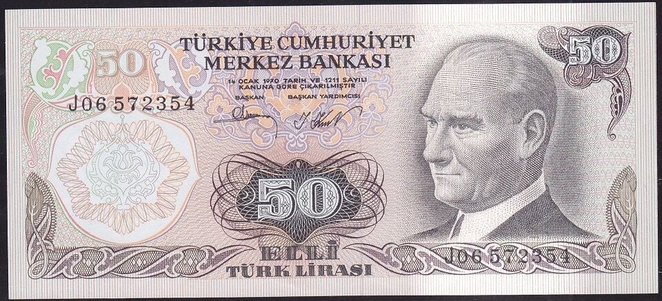 6.Emisyon 2.Tertip 50 Lira J06 572354 Çilaltı Çil