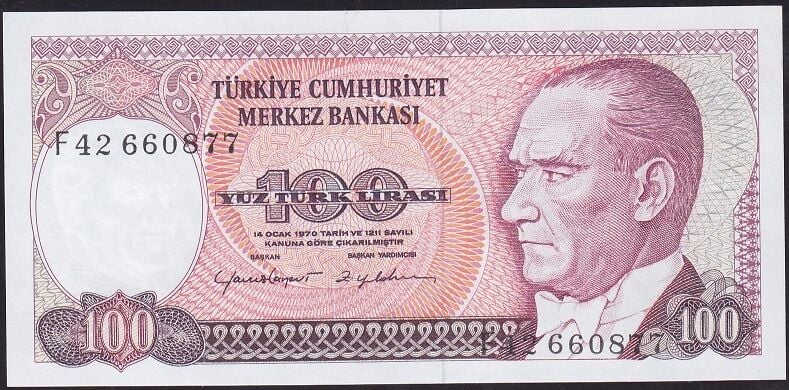 7.Emisyon 2.Tertip 100 Lira F42 660877 Çilaltı Çil