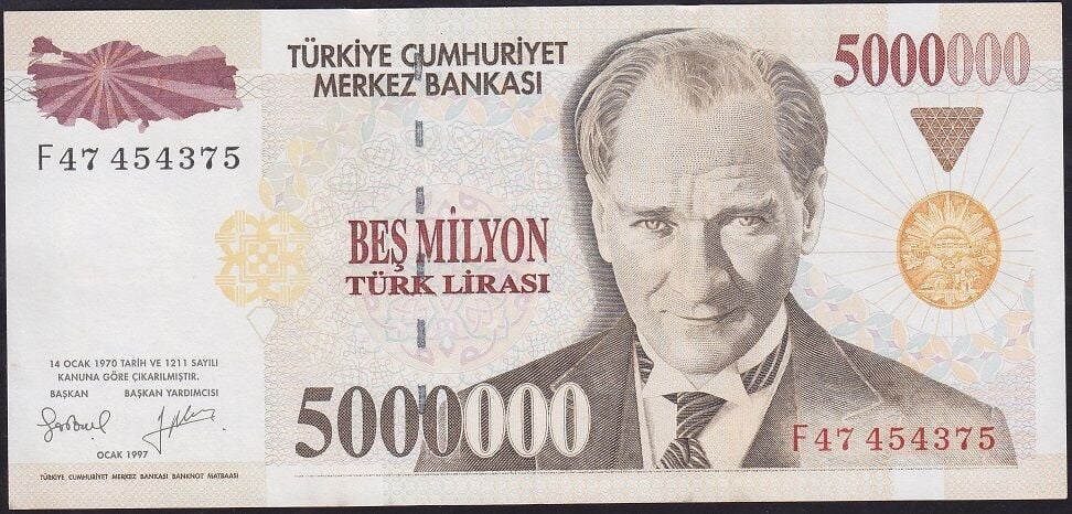 7.Emisyon 5000000 Lira F47 454375 Çok Çok Temiz+