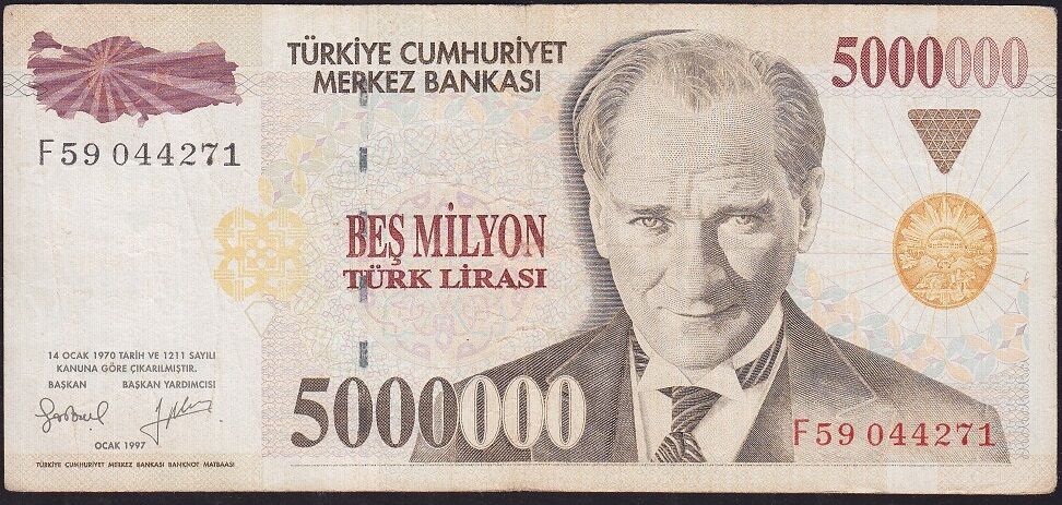 7.Emisyon 5 000 000 Lira F59 044271 Çok Temiz