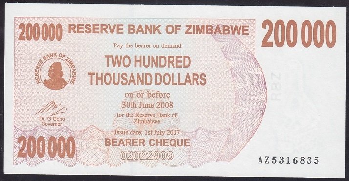 ZİMBABWE 200000 DOLAR 2007-2008 ÇİL