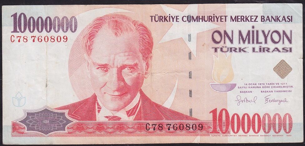 7.Emisyon 10 000 000 Lira C78 760809 Çok Temiz