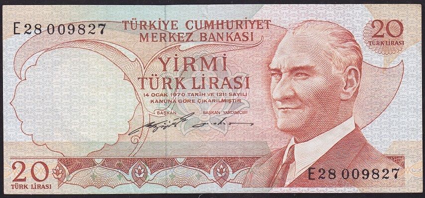 6.Emisyon 2.Tertip 20 Lira E28 009827 Çok Çok Temiz