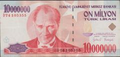 7.Emisyon 10 000 000 Lira D74 105355 Çok Temiz+
