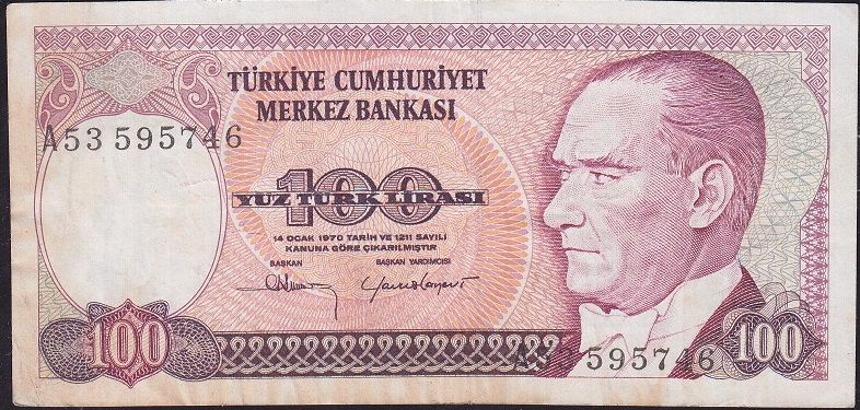 7.Emisyon 1.Tertip 100 Lira A53 595746 Çok Temiz