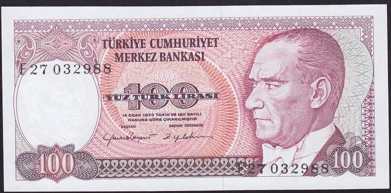 7.Emisyon 2.Tertip 100 Lira F27 032988 Çil