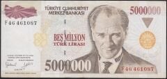 7.Emisyon 5000000 Lira F46 461087 Çok Temiz+