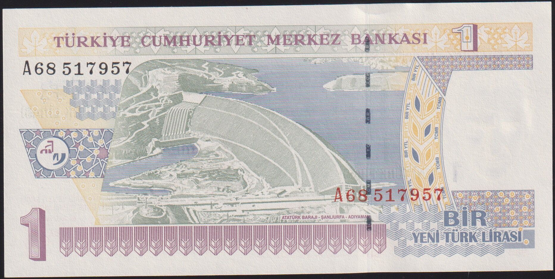 8.Emisyon 1 YTL A68 517957 Çil