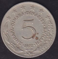 Yugoslavya 5 Dinar 1972