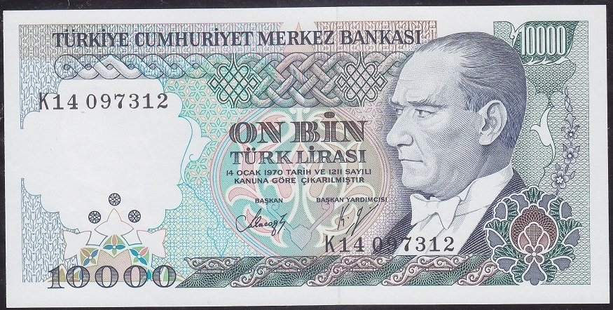 7.Emisyon 4.Tertip 10000 Lira K14 097312 Çil