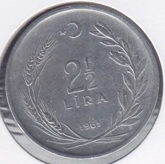 1961 YILI 2.5 LİRA ( DÜZ )