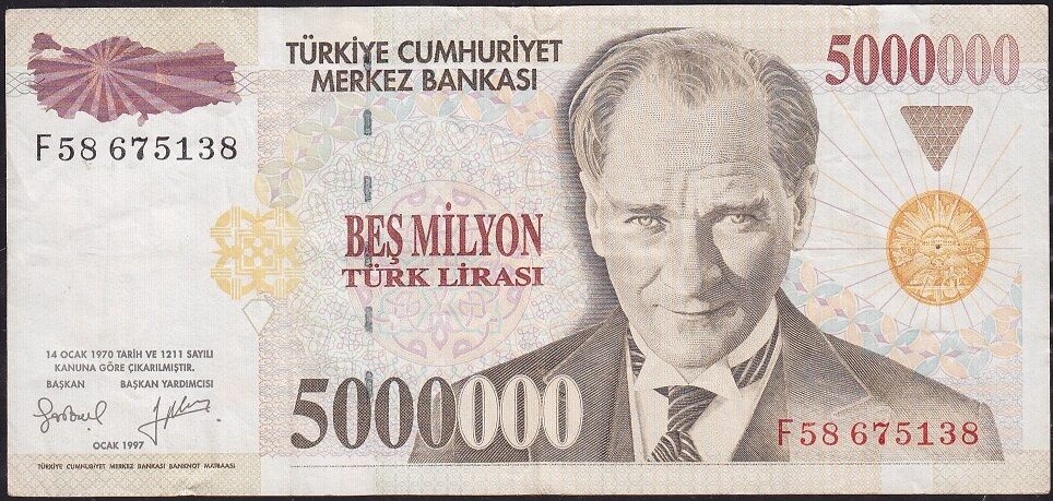 7.Emisyon 5 000 000 Lira F58 675138 Çok Temiz+
