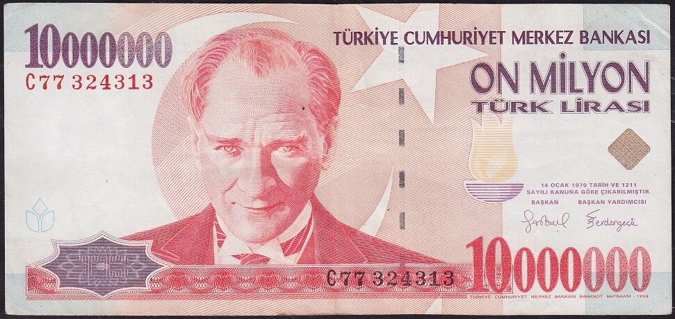 7.Emisyon 10 000 000 Lira C77 324313 Çok Temiz