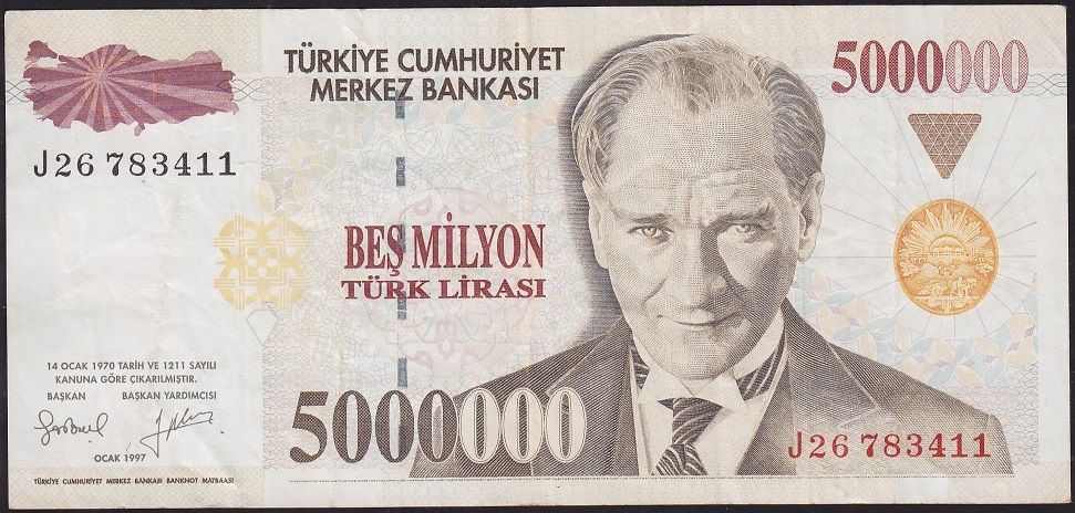 7.Emisyon 5 000 000 Lira J26 783411 Çok Temiz+