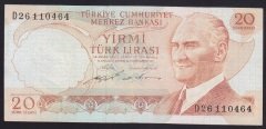 6.EMİSYON 2.TERTİP 20 LİRA D26 110464 İŞLEMLİ HALİYLE