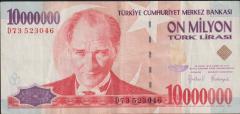 7.Emisyon 10 000 000 Lira D73 523046 Çok Temiz+