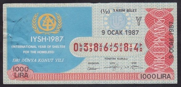 1987 9 OCAK YARIM BİLET Y SERİSİ