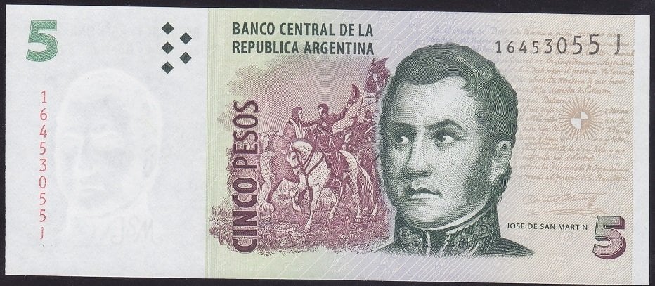Arjantin 5 Pesos 2014 - 2015 Çil - Seri J Pick 353d