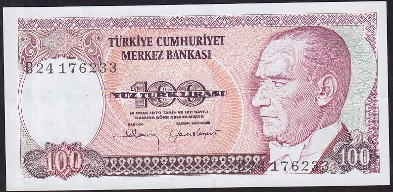 7.Emisyon 1.Tertip 100 Lira B24 176233 Çilaltı Çil