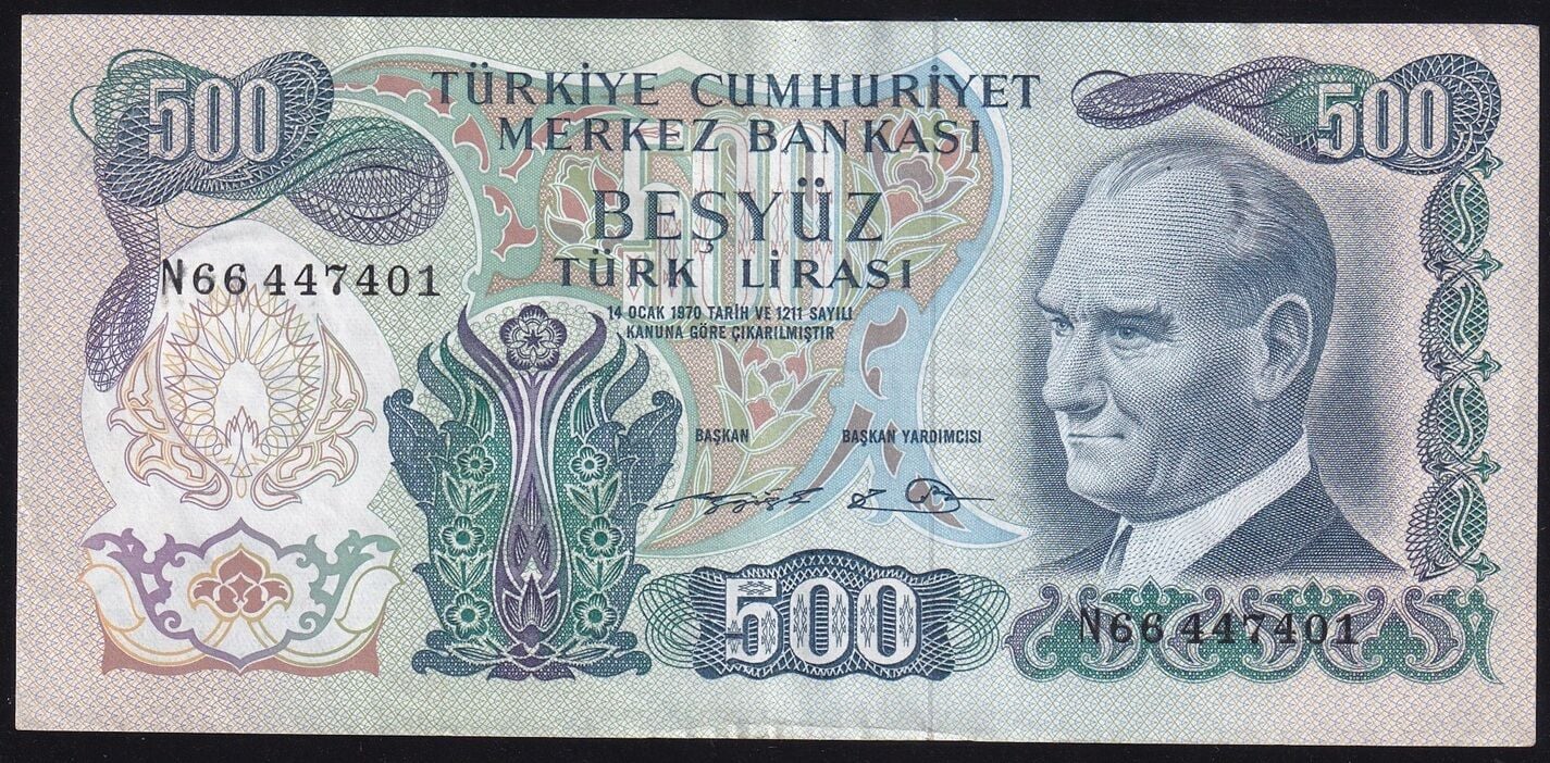 6.Emisyon 2.Tertip 500 Lira N66 447401 Çok Çok Temiz+