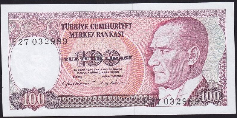 7.Emisyon 2.Tertip 100 Lira F27 032989 Çil