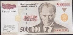 7.Emisyon 5.000.000 Lira F44 422369 Çok Çok Temiz+