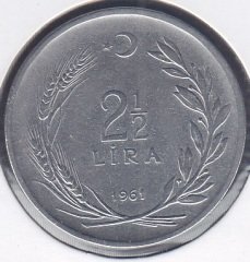 1961 YILI 2.5 LİRA ( TERS )