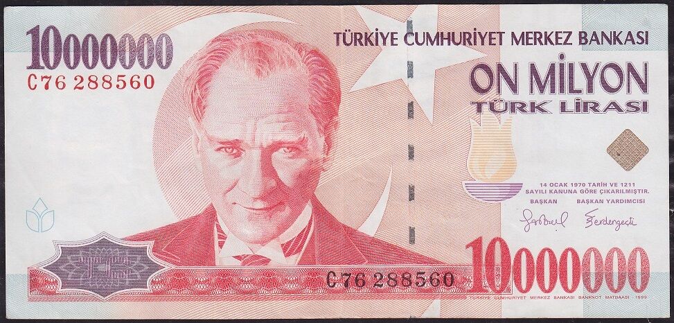 7.Emisyon 10 000 000 Lira C76 288560 Çok Temiz+