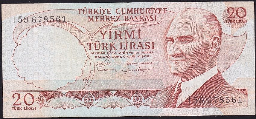 6.Emisyon 4.Tertip 20 Lira I59 678561 Çok Temiz+