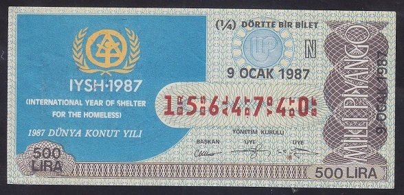 1987 9 OCAK ÇEYREK BİLET N SERİSİ