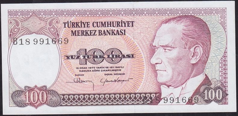 7.Emisyon 1.Tertip 100 Lira B18 991669 Çil